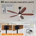 60 Inch Wood Ceiling Fans with Lights and Remote, Modern Outdoor Ceiling Fan with Light for Patio, Dimmable, 5 Blades, Reversible DC Motor, Memory Function