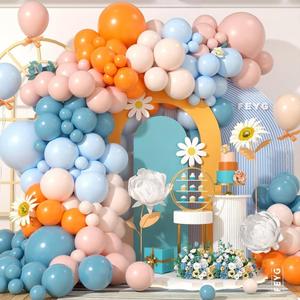 Blue and Orange Balloon Arch Kit, Birthday Decorations Balloon Garland Kit with Retro Sea Blue and Orange Balloons Print Balloons for Themed Birthday Party Baby Shower Party Supplies