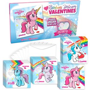 Kangaroo 28 Pack Rainbow Unicorn Valentines Day Cards for Kids School with Envelopes  Cute Unicorn Valentines Cards for Kids Classroom Exchange Gifts, Rainbow Girls Valentines for Class, Party Favor Gifts