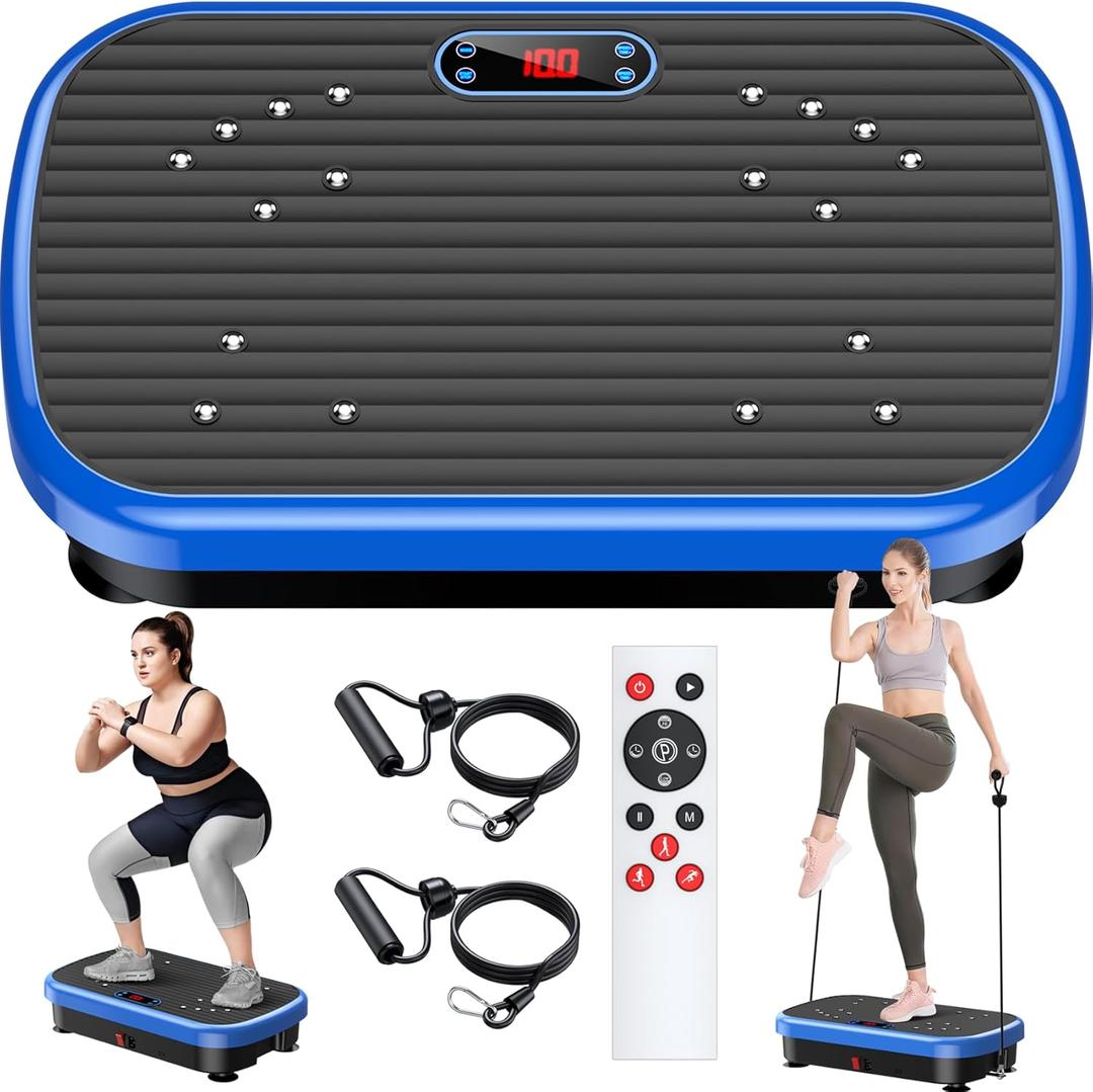 Vibration Plate Exercise Machine Weight Loss, Whole Body Vibration Plate for Lymphatic Drainage, 180 Adjustable Speeds Vibrating Plate Fitness Platform for Women Men (Navy Blue)