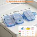 5 x Foldable Travel Pill Organizer 3 Layers Large Capacity, Portable Pill Box Case with 9 Compartments for Medication Vitamins Supplements (Blue)