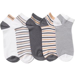 bony&katia Men's Striped Ankle Socks, White and Gray, 5 Pairs