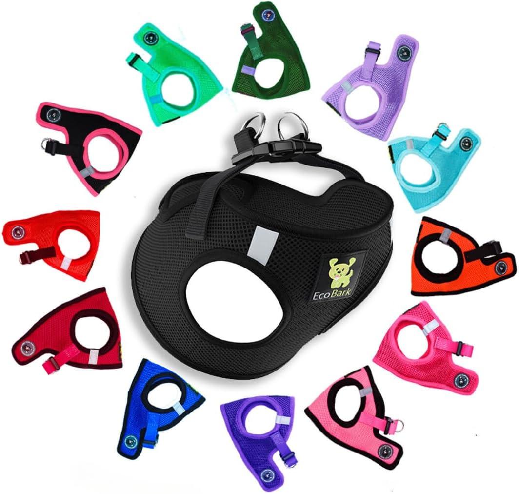 EcoBark Step in Dog Harness - Eco-Friendly Teacup Dog Harnesses for XXS, XS, and Small Dogs - Reflective and Adjustable Mini Body Halter Vest -Tiny Soft Mesh Toy Breed Harness (XXXS, Black) (XXXS- 2 to 3 lbs- Chest up to 10 in (Pack of 1)