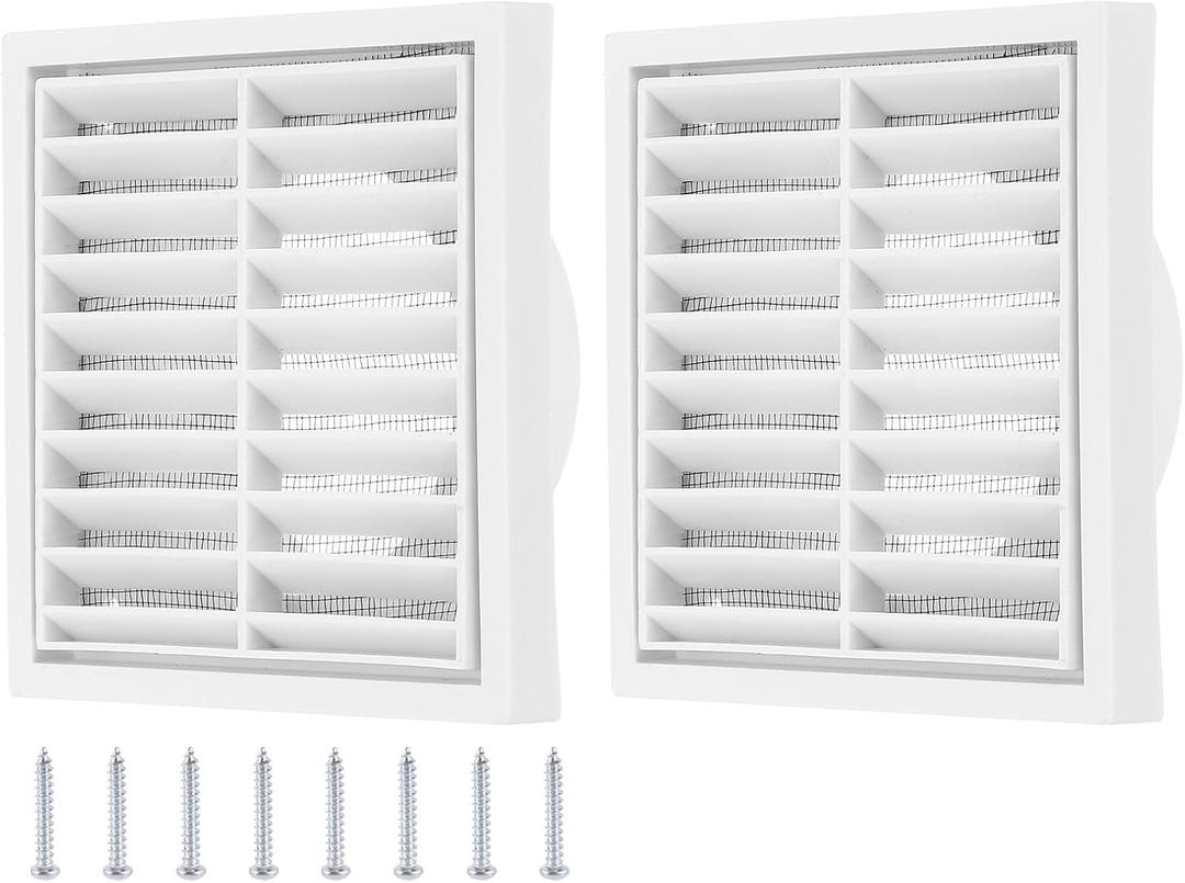 PATIKIL 4" Wall Vent, 2pcs ABS Gable Vent Grille Louvered Square Louver Air Vent Cover with Screen Mesh for Exterior Wall AC HVAC Intake Exhaust Ventilation
