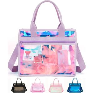 Fammart Iridescent Clear Beach Bag for Women, Jelly Tote Bag Waterproof Sandproof Pool Bag Cruise Vacation Essentials