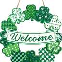 3 x Wooden St. Patrick's Day Decoration Shamrock Door Wreath for Front Door Sign Irish Welcome Wall Signs Shamrock Clover Spring Decoration for Home Outdoor Indoor Supplies