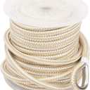 NovelBee 5/8 Inch X 200 Feet Double Braid Nylon Anchor Line with Stainless Steel Thimble and Plastic Chuck (White/Gold)