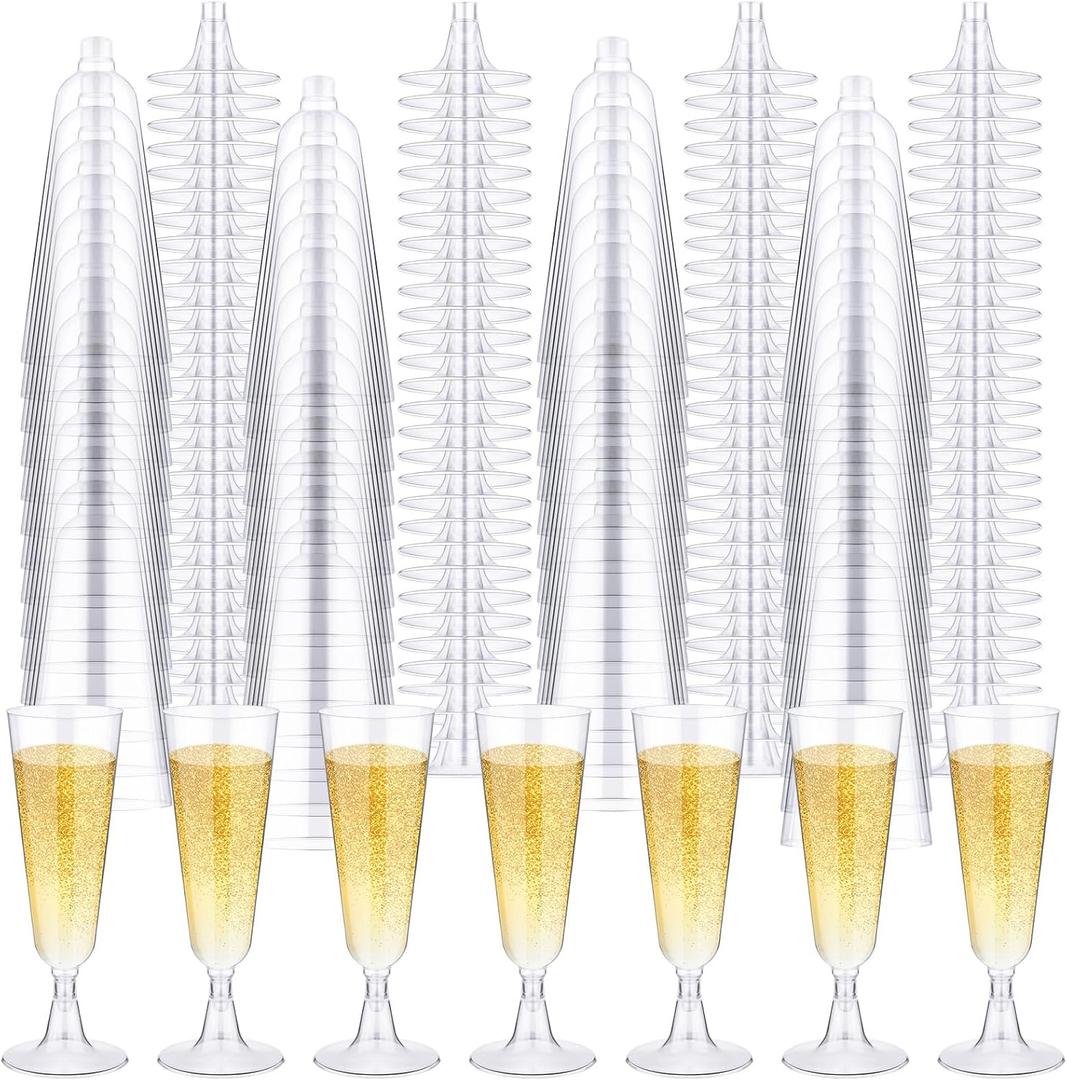 Nuenen 500 Pcs Plastic Champagne Flutes Bulk 5 oz Disposable Clear Champagne Glasses for Parties, Mimosa Bar, Events, Christmas, Wedding and Shower Party Supplies, 5oz (150 ml)