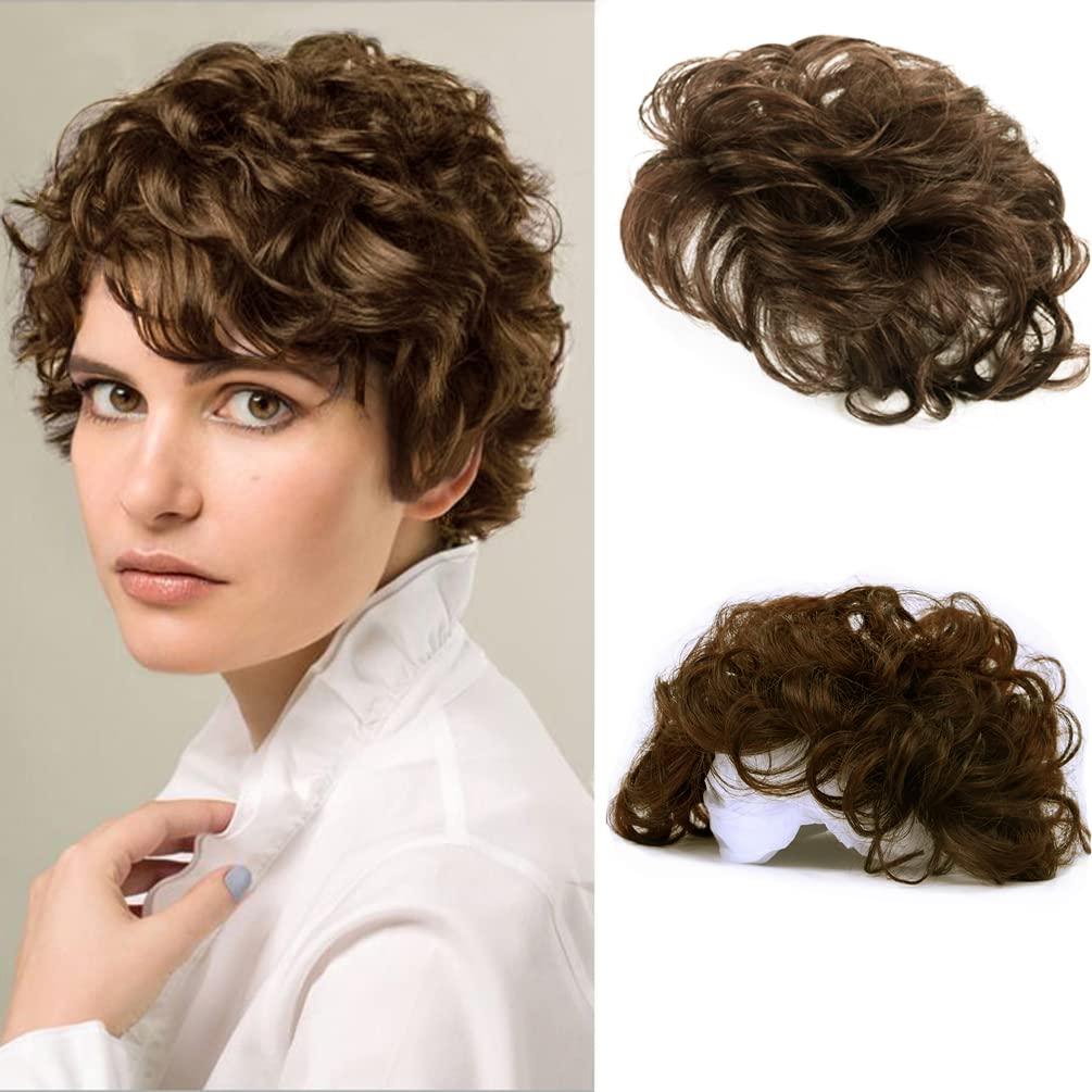 6" Natural Fluffy Human Hair Topper Light Brown Short Curly Topper Replacement Hairpieces Toupee Clip in Wavy Hair Topper Wiglets Hairpieces for Women with Thinning Hair 4# (6", 4#)