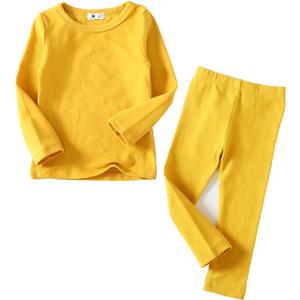 KISBINI Toddler Girls Boys Pajamas Basic Solid Color Cotton Sleepwear Soft Long Sleeve Pjs 2pcs Set