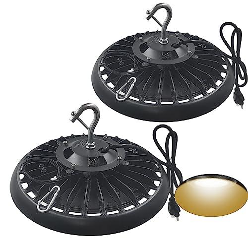 CMLAMPLED 200W UFO LED High Bay Light 2700K Warm White with US Plug 5ft Cable, Industrial Lighting Fixtures for Warehouse Factory Garage Workshop
