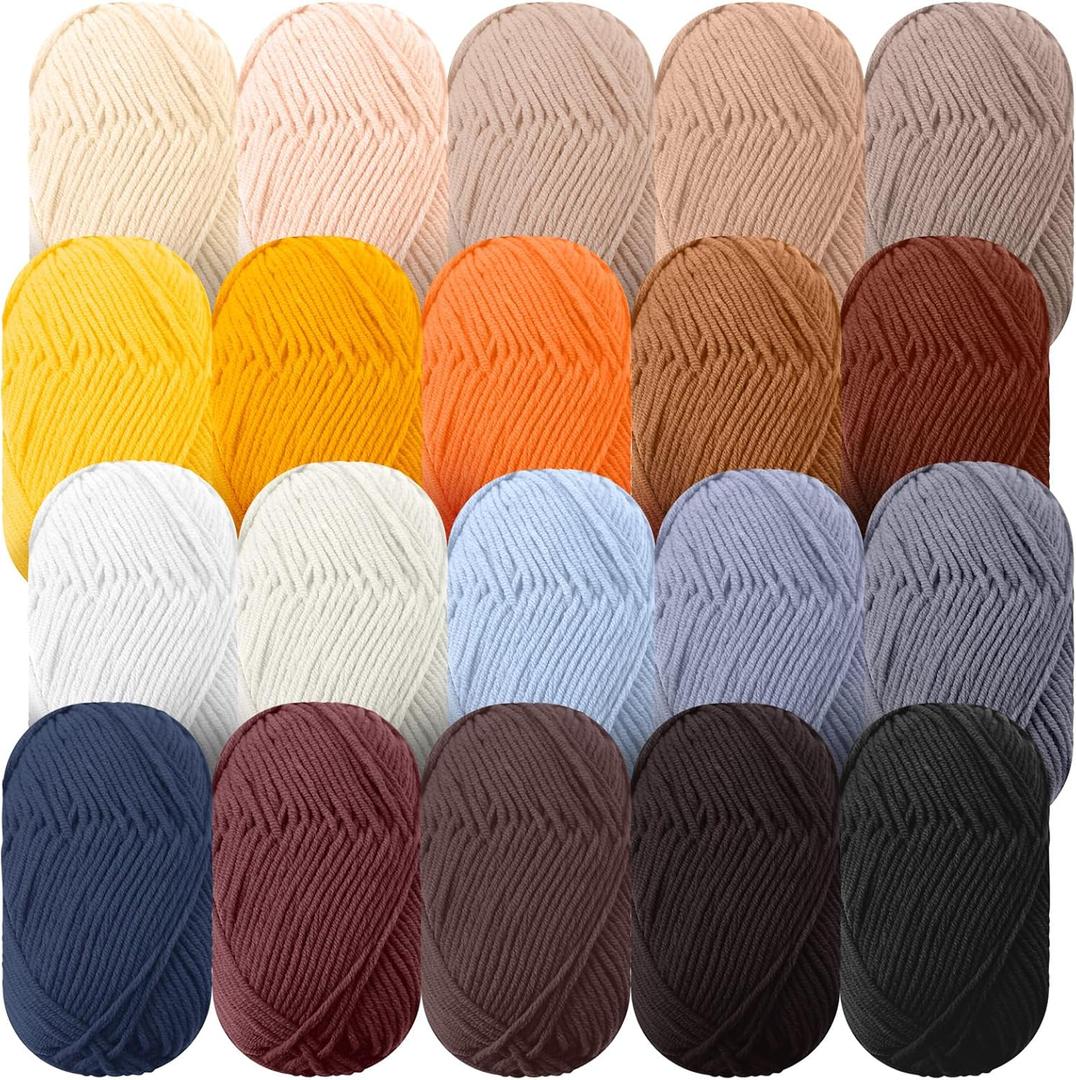 Timgle 20 Skeins Soft Milk Cotton Yarn Assorted Colors Sport Weight Yarn for Crochet Knitting Cotton Blanket Yarn for DIY Crafts, Each 50g/145 Yard, 20 Colors(5 Ply,Earth Tone)