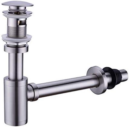 GORDEE Bathroom Sink Stopper P-Trap Complete Set Adjustable Bottle Trap Solid Brass Sink Drain Kit Tube and Pop Up Drain Stopper Set with Overflow, Brushed Nickel Silver