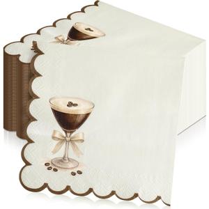 100 Pcs Martini Cocktail Napkins a Tini Bit Older Birthday Decorations Scalloped Disposable Paper Napkins Espresso Martini Party Supplies for Bachelorette Party Decorations(Vintage,Brown)