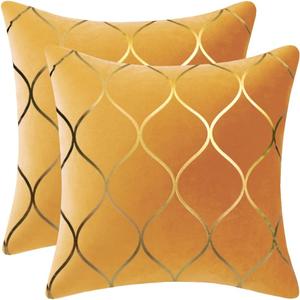 18x18 Inch Gold Velvet Throw Pillow Covers: 2 Pack Square Decorative Pillow Cases for Bedroom Sofa Couch Living Room, Yellow