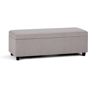 SIMPLIHOME Avalon 48 inch Wide Contemporary Rectangle Storage Ottoman Bench in Cloud Grey Linen Look Fabric, Assembled, for the Living Room, Entryway and Family Room