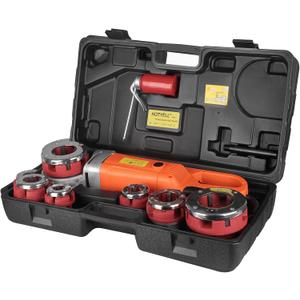 Electric Pipe Threader, Upgraded Pipe Threading Machine Uses Pure Copper Motor, Portable Handheld NPT Threader Kit with 6 HSS Dies 1/2"-2"