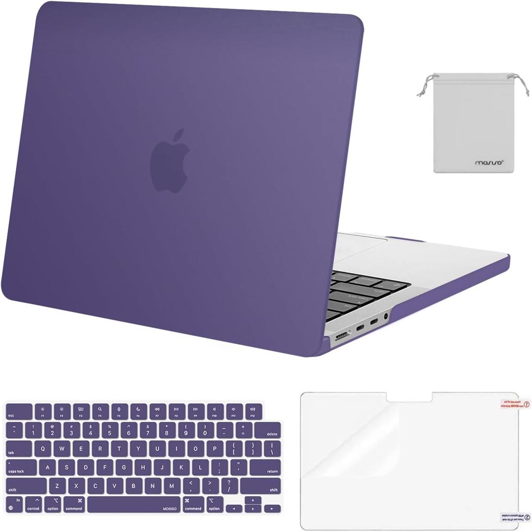 MOSISO Compatible with MacBook Pro 14 inch Case M5 2026 M4 2025 M3 M2 M1 2024-2021 A3427 A3426 A3434 A3112 A3185 A3401 A2918 A2992 A2779 A2442,Hard Case&Keyboard Skin&ScreenFilm&Pouch, Imperial Purple