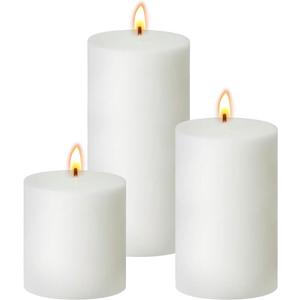White Unscented Pillar Candles 3-Pack  Dripless & Smokeless, Long-Burning Thick Candles (2",3",4" Heights) for Weddings, Home Decor & Serene Ambiance