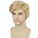 Blonde Costume Wig For Adults, 4pcs Set(Wig+ Flag Pin+ Red Tie+ Wig Cap) Blonde Layered Heat Resistant Synthetic Wigs Mens Cosplay Halloween Funny Wigs