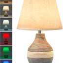 UMEXUS 10 Small Ceramic Cordless Table Lamp with Timer, Dimmer, Linen Shade, Remote Control, Rechargeable Battery Light for Patio Nightstand Kitchen Counter Living Room Side Table, Bulb Included (10"H Mini - Rope accent design)