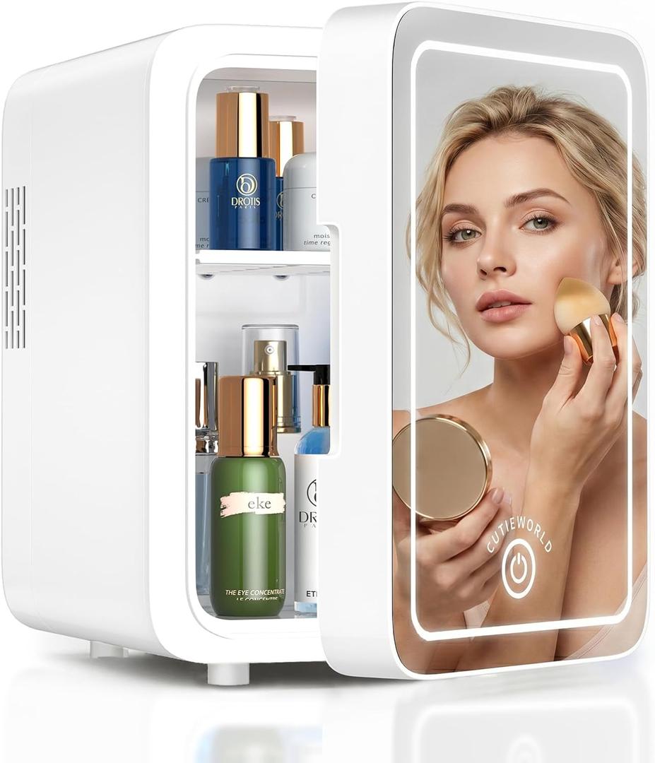 CUTIEWORLD 4L Mini Fridge for Skincare & Makeup  LED, Cream White