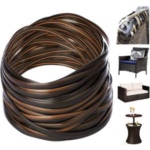 Wicker Repair Material,Synthetic Embossing Rattan Furniture Fix Kit Gradiant Coffee Brown Flat Plastic Weaving Material for Rattan Furniture and Chair Basket Patio Conversation Furtinue-240ft