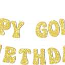 Gold Happy Birthday Banner or Happy Birthday Sign for Golden Bday Party Decorations,Golden Girls Bday Decorations-Glitter Gold Happy Birthday Decor for Women Men