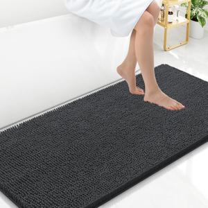 Arotive Bathroom Rugs 47x24, Extra Soft Absorbent Shaggy Chenille Bath Rugs, Machine Washable Rubber Backing Non-Slip Bath Mats for Bathroom Floor Tub and Shower, Home Decor Accessories, Dark Grey