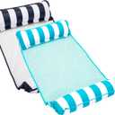 Aqua 4-in-1 Monterey Hammock Pool Float & Water Hammock, Multi-Purpose, Inflatable Pool Floats for Adults, Patented Thick, Non-Stick PVC Material, One Light Blue & One Navy/White Stripe, 2-Pack, 45.5 x 26"