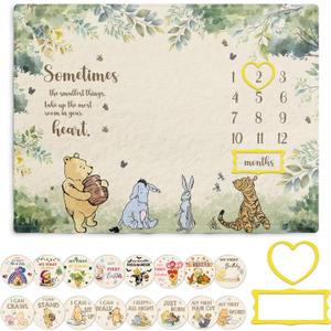Winnie Milestone Blanket for Baby, Pooh Babies Monthly Blanket, Winnie Quotes Baby Milestone Blankets, Newborn Photography Background Decor, with 8 Holiday Cardstocks Winnie Milestone Blanket for Baby, Pooh Babies Monthly Blanket, Winnie Quotes Baby Milestone Blankets, Newborn Photography Background Decor, with 8 Holiday Cardstocks