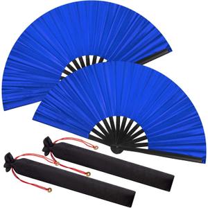 Maitys 2 Pack Large Folding Silk Hand Fans - Tai Ji & Festival Fans for Men & Women, Dance, Decorations, Gift (Blue)
