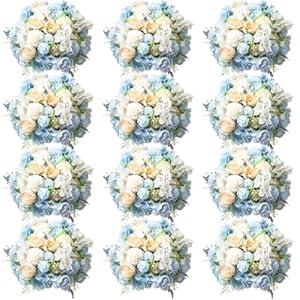 Tigeen Artificial Flowers Artificial Peonies Silk Flowers Faux Peony Fake Peony Silk Hydrangea Bouquet for Wedding Table Centerpiece Floral Vase Decor(Champagne White,12 Bundles)