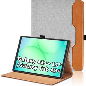 Case for Samsung Galaxy Tab A11 Plus 2025/ A9 Plus 2023 11 Inch - PU Leather Folio Stand Case with Hand Starp and Pocket, Auto Wake/Sleep Smart Tablet Cover, Gray
