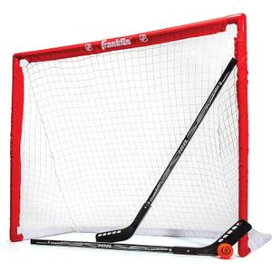 Franklin Sports NHL Youth Street Hockey Set - (2) Kids Junior Hockey Sticks, PVC Goal + Roller Hockey Ball Included - Indoor + Outdoor Net - 46", Red