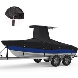 900D Marine Grade Fade and Tear Resistant Trailerable T-Top Boat Cover, Heavy-Duty Waterproof and UV-Proof TTOP Boat Storage Cover (Black, 22'-24' Long, Beam Width up to 108" W)