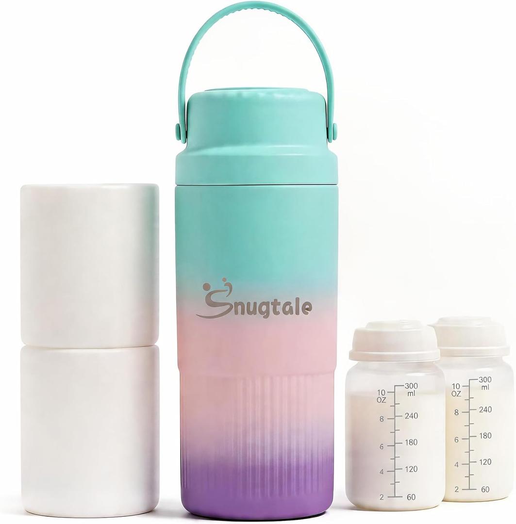 22oz Portable Breast Milk Cooler Bottle  Milk Cooler for Breastmilk, 24H+ Cooling, with 2 BPA-Free Bottles with Measurement Marks, Travel Essential for Outdoor Breastfeeding & Pumping (Gradient)