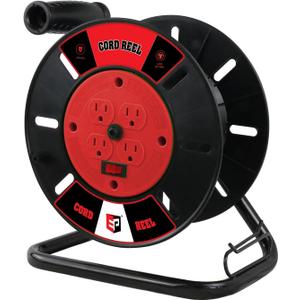 EP Extension Cord Storage Reel with 4-Grounded Outlets, Heavy Duty Open Cord Reel for 12/3 14/3 16/3 Power Cords, Portable Empty Hand Crank Electric Cord Roller Holder, Red