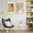 Kyiyhzp 2pcs Boho Floral Canvas Wall Art Black Girl Flowers Wall Decor Pictures Abstract Plant Prints Painting for gallery living room bedroom Wall Decoration 12x16in Poster