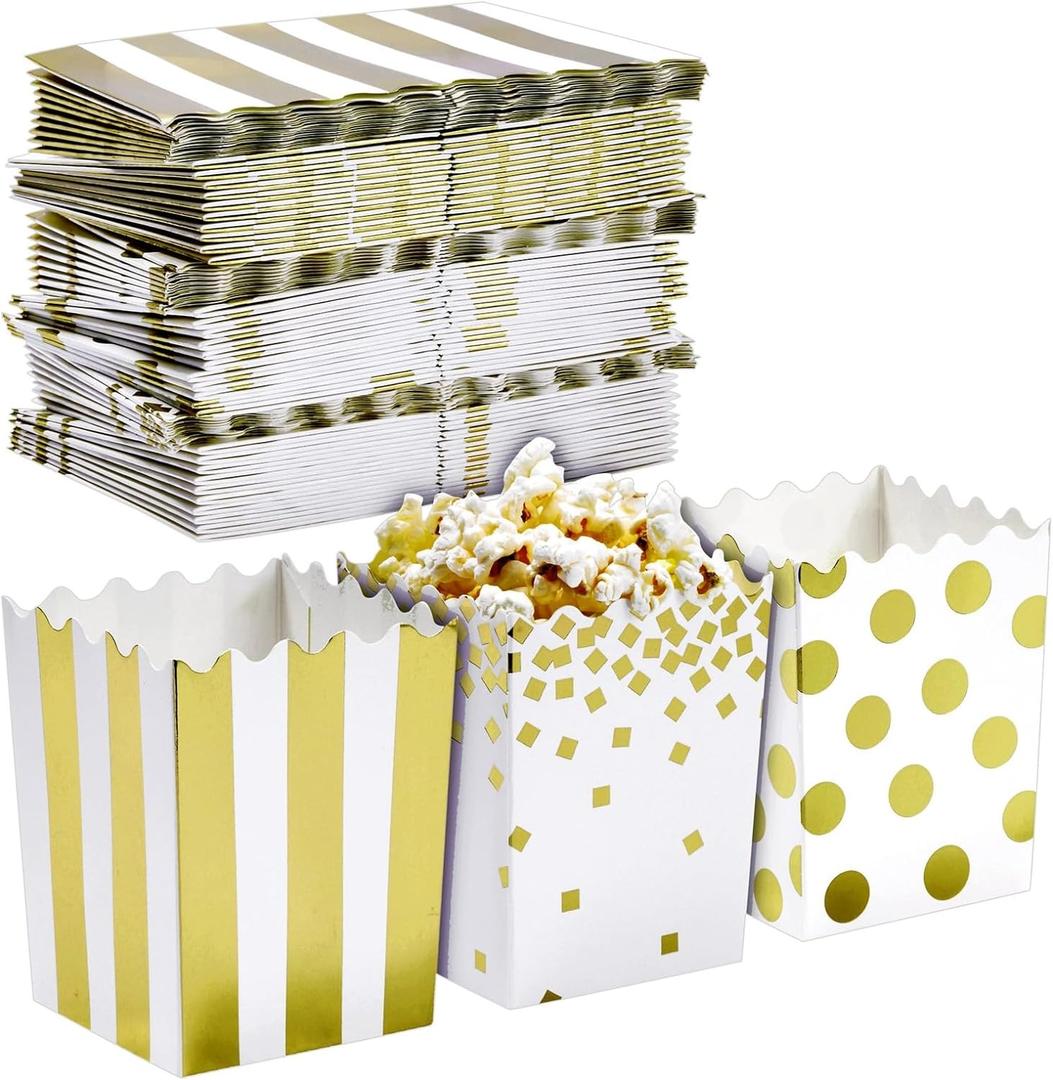 Juvale 60 Pack Mini Popcorn Boxes for Party, Gold Popcorn Containers for Movie Night Decorations (3 x 4 In) - Movie Night Supplies
