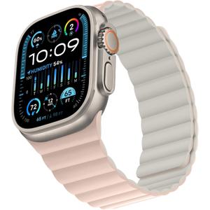 Bisikor Compatible with Apple Watch Band 49 46 45 44 42 41 40 38mm, Double Sided Wearable Silicone Magnetic Strap for iWatch Ultra SE Series 10 9 8 7 6 5 4 3 2 1 (42/ 44/ 45/ 46/ 49, Pink/ Beige)