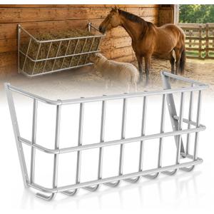 25 Gallon Wall Mount Hay Feeder, Metal Hay Rack for Goats and Horses | Galvanized steel, livestock feeding rack, barn stall feed holder, space-saving, rounded edges, easy install