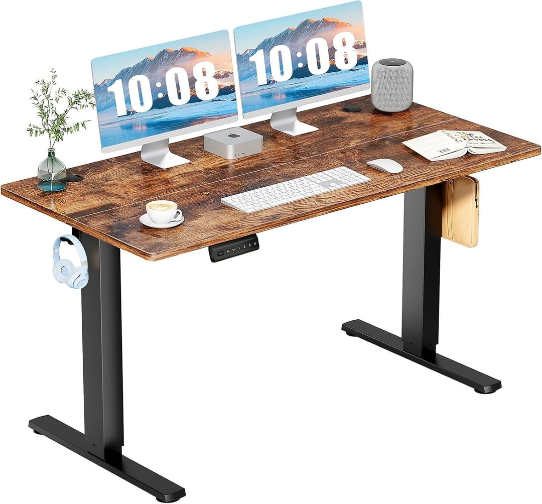 DUMOS 55 Inch Electric Standing Desk Height Adjustable, Sit to Stand Computer Workstations Large Work PC Table Home Office Writing Gaming Desks with Memory Presets for Walking Pad, Bedroom, Rustic