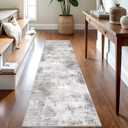 IOHOUZE Abstract Runner Rug 2x8 Ft Washable Runners for Hallways, Non Slip Kitchen Runner Printed Faux Wool Entryway Runner Indoor, Modern Abstract Floor Carpet for Hall Kitchen Bedroom, Grey Beige