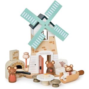 Tender Leaf Toys - Penny Windmill - Adorable Wooden Rotating Windmill with Toy Mouse Family and Accessories - Imaginative Play Set - Develop Creative Storytelling - Improve Fine Motor Skills - Age 3+