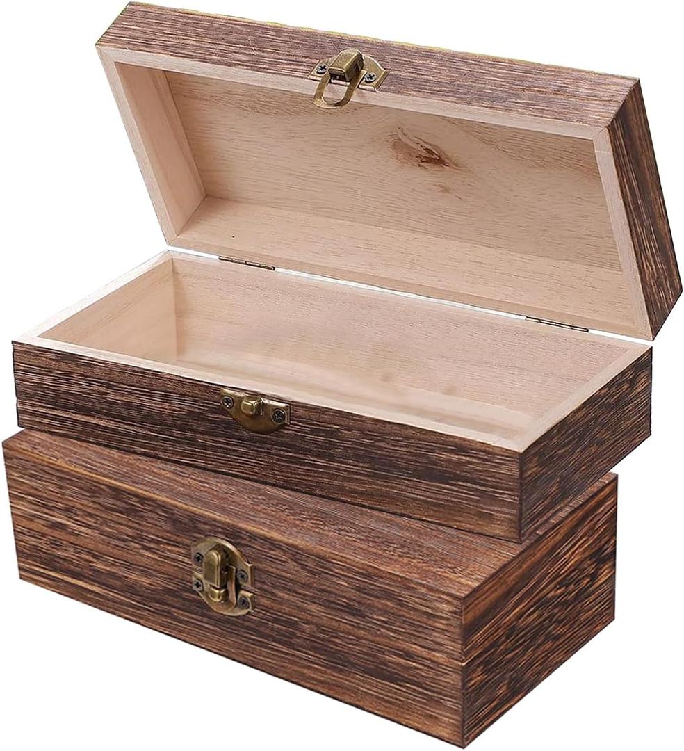2PCS Wooden Box with Hinged Lid Small Wooden Box Vintage Wood Box Wooden Storage Box Keepsake Boxes with Lids Jewelry Box Wooden Gift Box Decorative Box 7.87 x 3.93 x 2.36 inch (Brown)