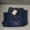 Women's Butterfly Bell Bottom Jeans Elastic High Waisted Embroidered Classic Flareed Jeans Raw Hem Denim Pants with Pocket (X-Large, Dark Blue)