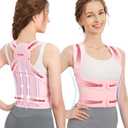 Fit Geno Back Brace Posture Corrector for Women: Shoulder Straightener Adjustable Full Back Support Upper and Lower Back Pain Relief - Scoliosis Hunchback Hump Thoracic Spine Corrector Large (Pink)
