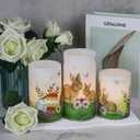 DRomance Easter Bunny Flameless Flickering Candles with 6 Hour Timer, Battery Operated Real Wax White LED Pillar Candles Warm Light Dinner Table Home Decor(3 x 4,5,6 Inches)