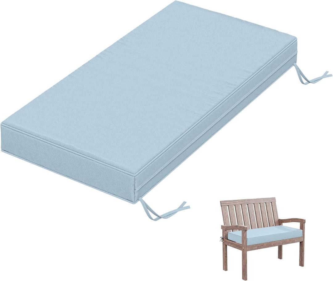Outdoor Bench Cushion 36 X 18 X 3.5 Inch Thick Waterproof Patio Furniture Cushions, Patio Porch Swing Replacement Seat Pad with Tie Straps and Anti-Slip, for Backyard Garden, Light Blue, 2 Pack